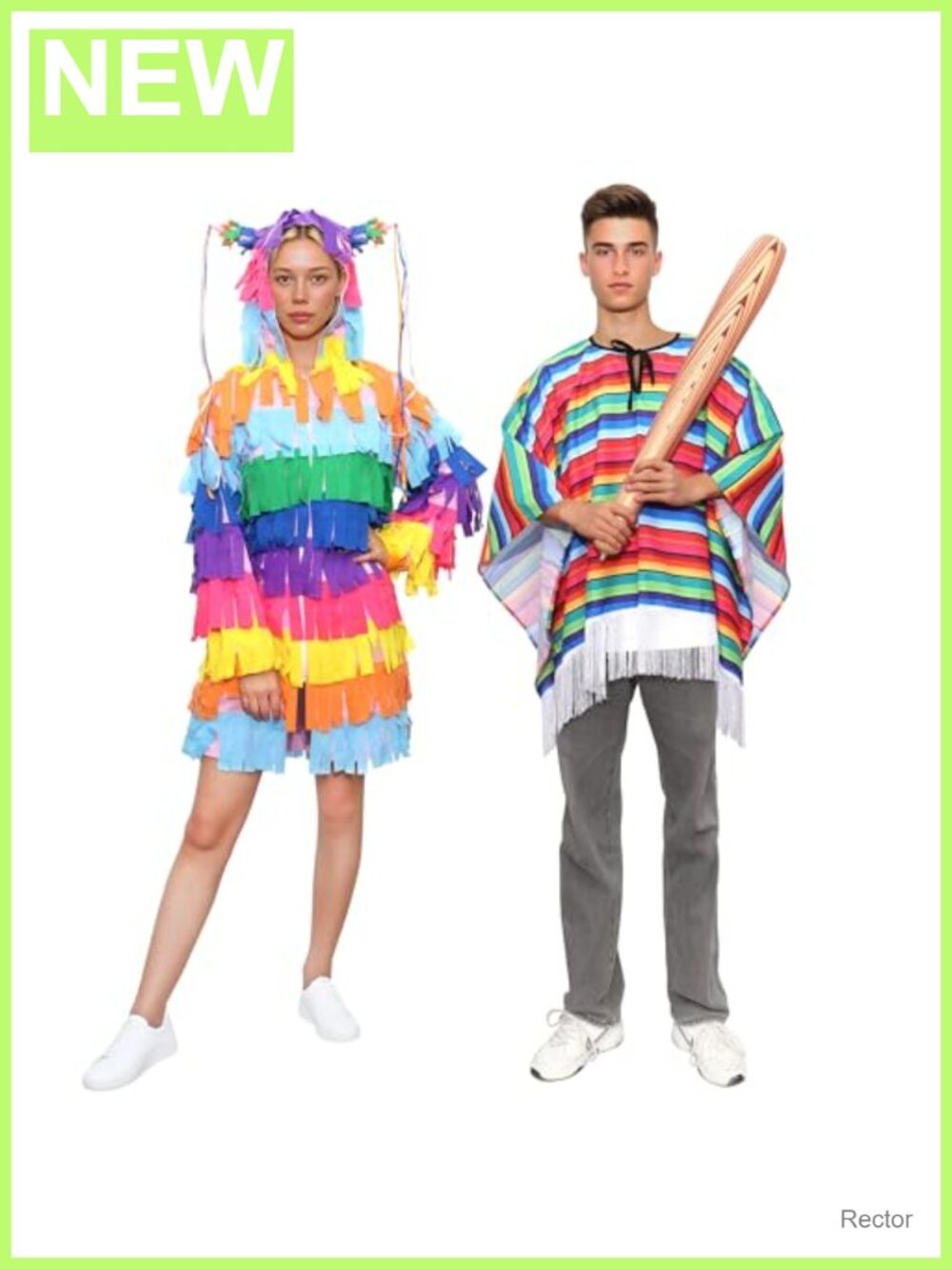Couples Halloween Costume 3PC Pinata Poncho Set Adult Cosplay Party